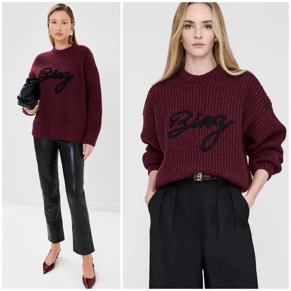 ANINE BING Sydney Crew Signature Sweater In burgundy SZ S - Picture 2 of 9